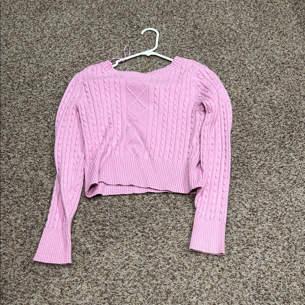 Pink Cable Knit Cropped Sweater